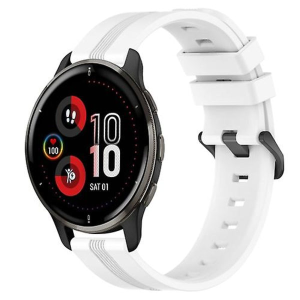 För Garmin Venu 2 Plus 20mm konkav randig Slicone klockarmband BGD White