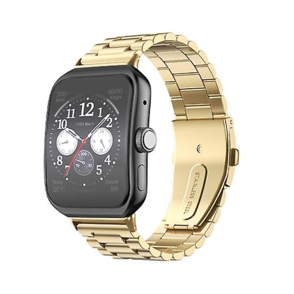 For Oppo Watch 3 Pro Tre-perle fladt spænde rustfrit stål urrem STH Gold