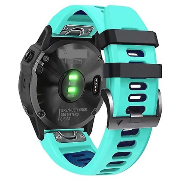 För Garmin Fenix ​​3 26mm Silikon Sport Watch RIB Mint Green-Blue