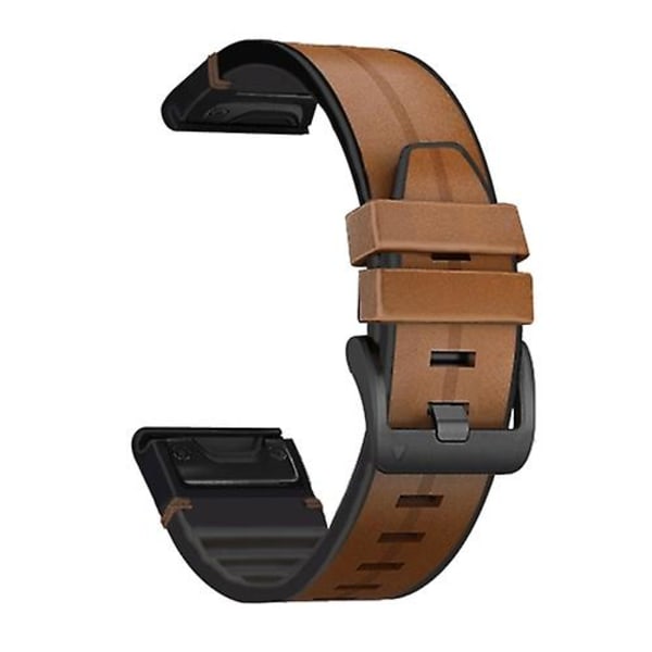 For Garmin Fenix 6 Silikone + Læder Quick Release Rem Brown