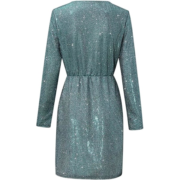 Elegant Sequin V-hals Wrap Langærmet Kjole - Aften Cocktail