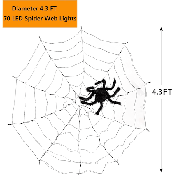 Halloween-lysdekorasjon, 80 LED-edderkoppnettlys med 5 svarte edderkopper, Halloween-lys utendørs 8 moduser for Halloween-dekorasjon oransje oransje
