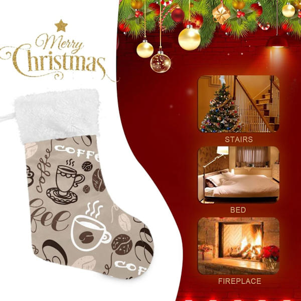 Julklapp, personliga julklappsstrumpor 2-pack Kaffeekonst 45,7 cm Julstrumpor Hängande Ornament Kamin för träddekoration 17,7