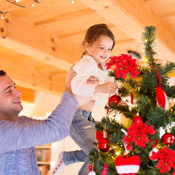 7 Huvuden Jul Konstgjorda Julstjärna Blommor Faux Julstjärna Buske Buketter