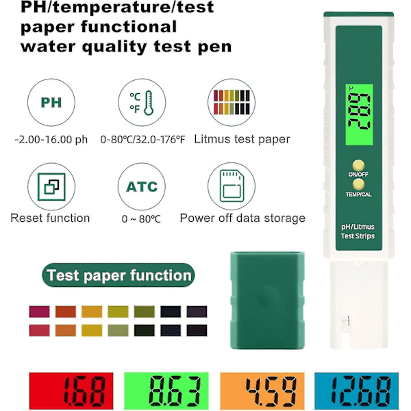 Vandkvalitetstester Ph-meter, Digitalt Ph-meter Ph-tester Vandkvalitetstester Temperaturfunktion Lykkebringende
