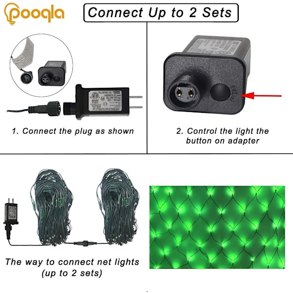 21 ft x 5 ft Net Lights, 360 LED Dekorationslys Udendørs Grønne Lys Store Mesh String Lights 8 Tilstande til Buske Have Fest Jul