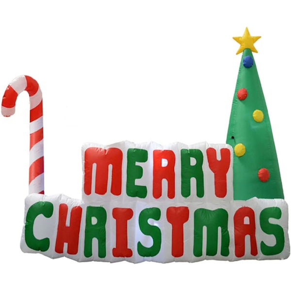 Uppblåsbar juldekoration för utomhusbruk, belyst skylt med texten \"Merry Christmas\"