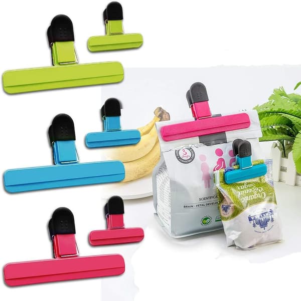 6 flerfargede ABS-chipsklemmer – Robuste, lufttette matklemmer for chipsposer, snacks, poser