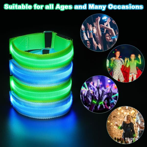 LED-armbånd, oppladbart, USB, reflekterende, LED, løping, justerbart, sikkerhetsarmbånd for armer, håndledd, løping, sykling 2 stk - blå