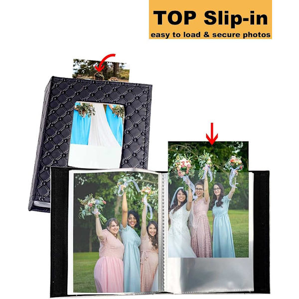 Bryllupsfotoalbum (2 pak læderomslag) til 4x6 fotos (sort)