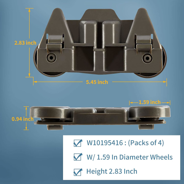 Diskmaskin hjul nedre korg - Ersättningshjul, 4-pack
