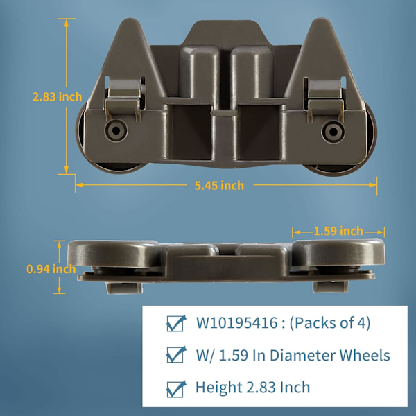 Oppvaskmaskin hjul nedre stativ - Erstatningshjul, 4 pakker