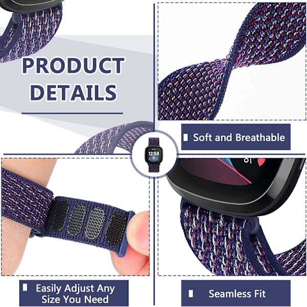 Mjuka andningsbara öglor i nylon för Fitbit Versa 4 - Ersättningsband