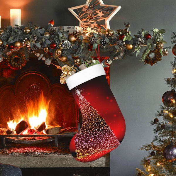 Julklapp Julgran Glittrande Jul Semester Dekoration Strumpor - Hållbara, Färgglada och Roliga Festliga Dekorationer - Julstrumpa Spis O