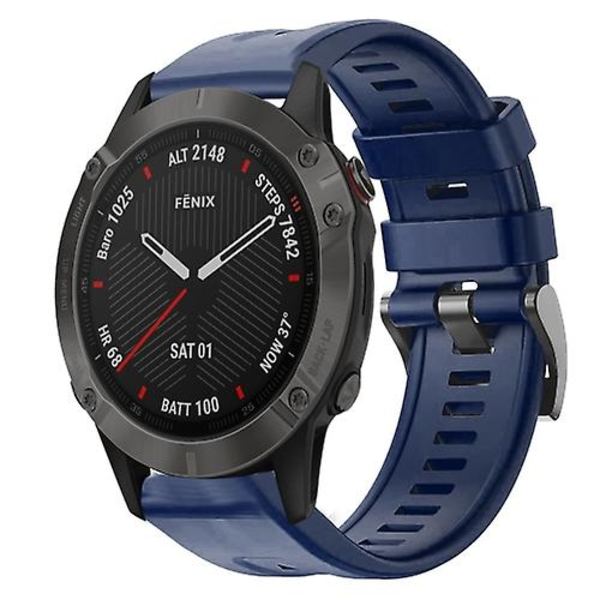 Til Garmin Fenix 6 Sapphire Gps Metal Spænde Solid Color Silikonurrem BFH Midnight Blue