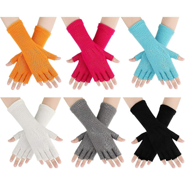 6 par unisex halvfingerhandsker varme
