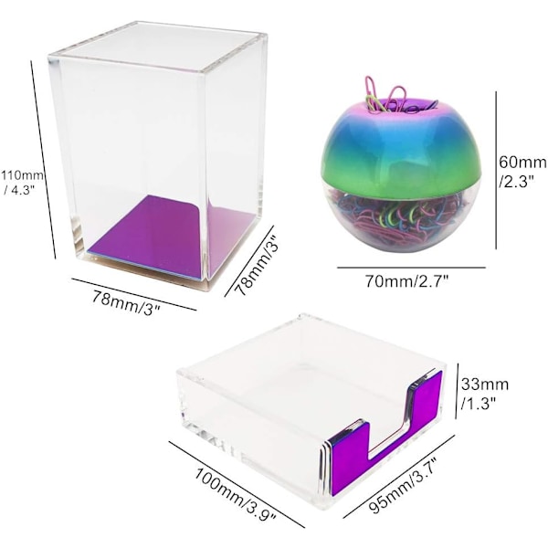 Metllic Rinbow n Hållare Memo Orgnizer Prova Pr Klipphållare Set wi Cler akryl Kropp för Skrivbordstillbehör Orgnizers Skrivbordsdispenser Metallic Style