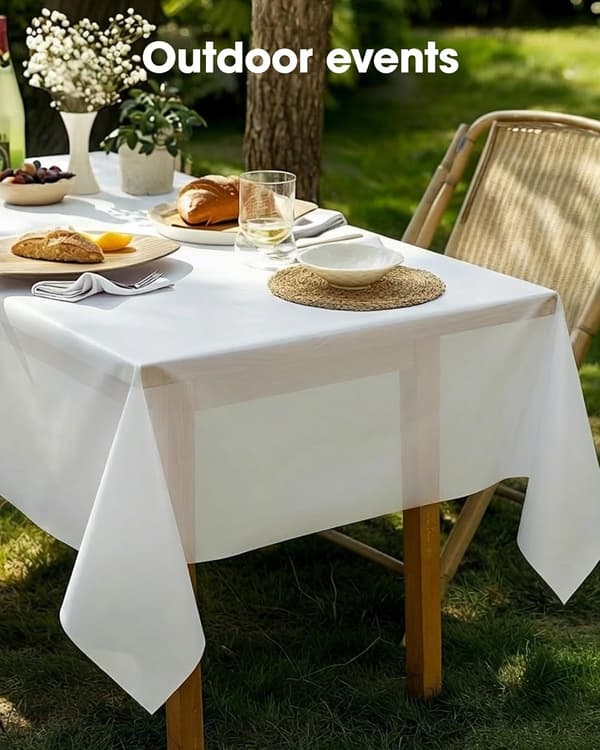 Plastduk engångs 8-pack, 137 x 274 cm dukar, fest, picknick, bröllop, dekorativa dukar, rektangulär, vit plastöverdrag,