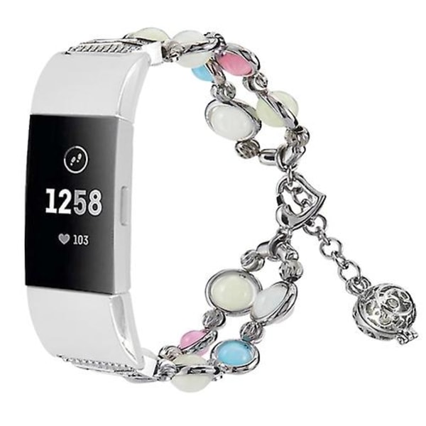 Til Fitbit Charge 5 Agat Lysende Perle Stål Urrem LZD Silver