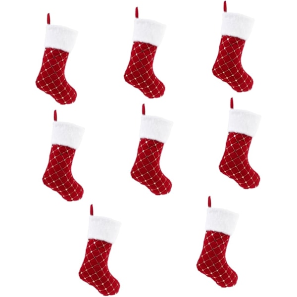 8 STK Julstrumpor med Pailletter Juldekorationer Julklappsäck Julstrumpa Ornament Vit