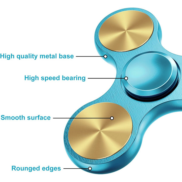 Fidget Spinner i rustfrit stål - Spinner i 4-10 minutter - ADHD for alle aldre (Himmelblå)