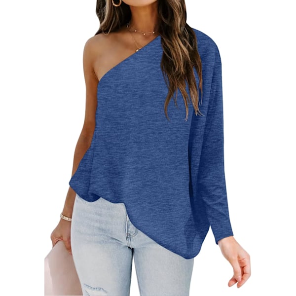 Women's Sexy One Shoulder Tops Long Sleeve Casual Loose Blouse Shirt