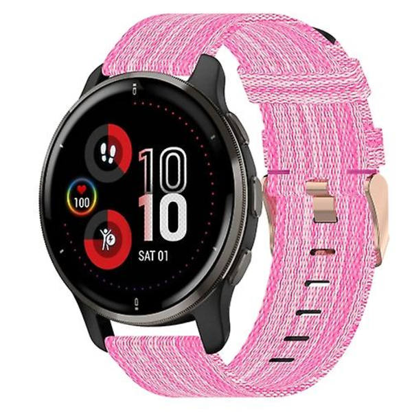 Til Garmin Venu 2 Plus 20mm Nylon Flettet Rem RIP Pink