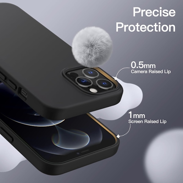 Silikonikuori iPhone 12 Pro Max 6.7-tuumaiselle, Siy-pehmeä täyssuojaava puhelinkotelo, iskunkestävä suojus mikrokuituvuorella (Musta) Musta