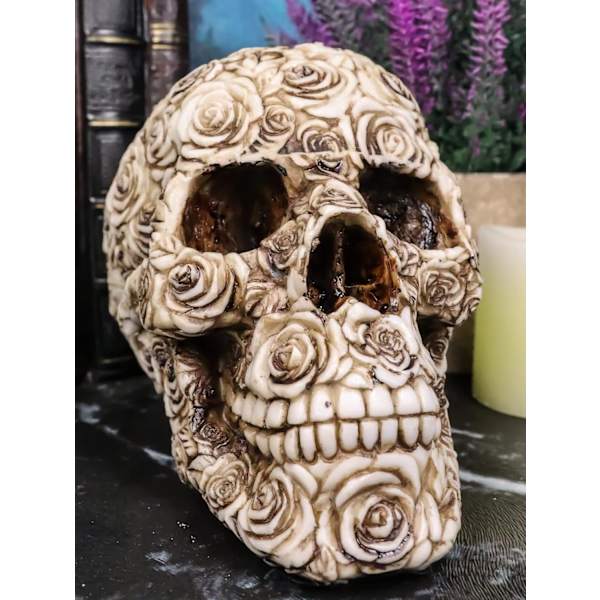 Ebros Day of The Dead Tooled Ornate Floral Skull Figurine DOD Rose Sugar Skulls Statue As Cranium Skeleton Head     Ossuary Macabre Altar Decor