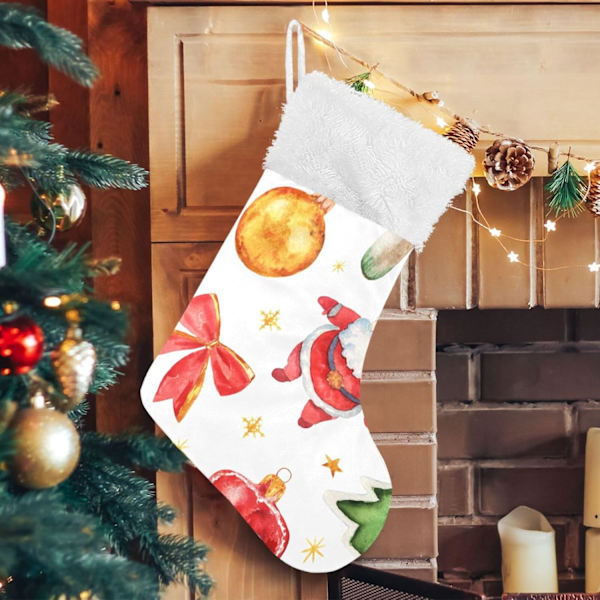 Julklapp, Personliga Julklappsstrumpor 2-pack Jul Tomte Svamp Klockor Stjärnor Vit 18 tum Julstrumpor Hängande