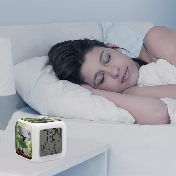 Väckarklocka, Grön blad Koala Tryck Digital Väckarklocka, Resor, Liten Väckarklocka för Sängbord, Väckarklocka Baery Powered Vit Vit