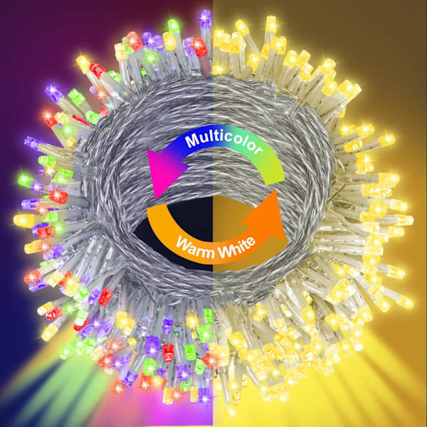 Julbelysning utomhus 600 LED ljusslingor, 197ft lång 11 lägen och timer med fjärrkontroll för jul, halloween, bröllop, festdekoration