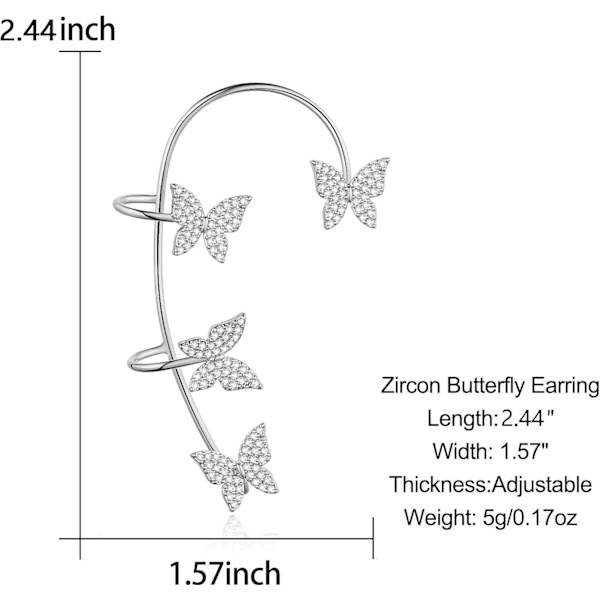 2PCS Butterfly Ørepynt Øreklips Klatrer Wrap Rundt Ørepynt for Kvinner Jente