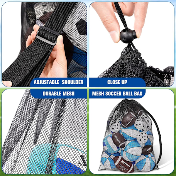 4 Pakke Ekstra Stor Sports Ball Bag Mesh Fotball Basketball Bager Stor Mesh Bag