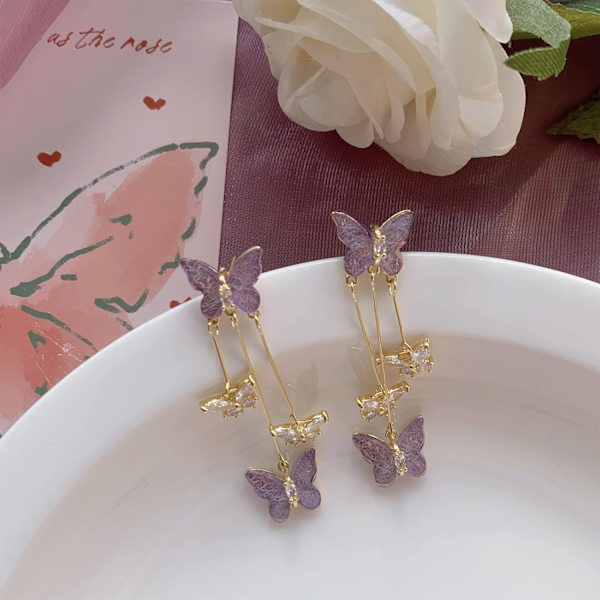 Kristallfjäril Tofsörhängen 3D Långa Fjäril Örhängen Animal Drop Dangle