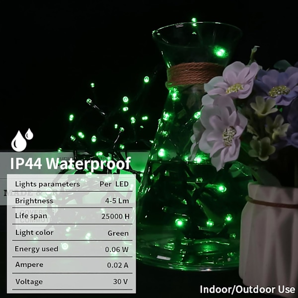 LED Grønne Julelys - Mini Grønne Lyslenke Plug in, 8 Moduser Utendørs Grønne Julelys for Tre St. Patrick's Day Fest Svart