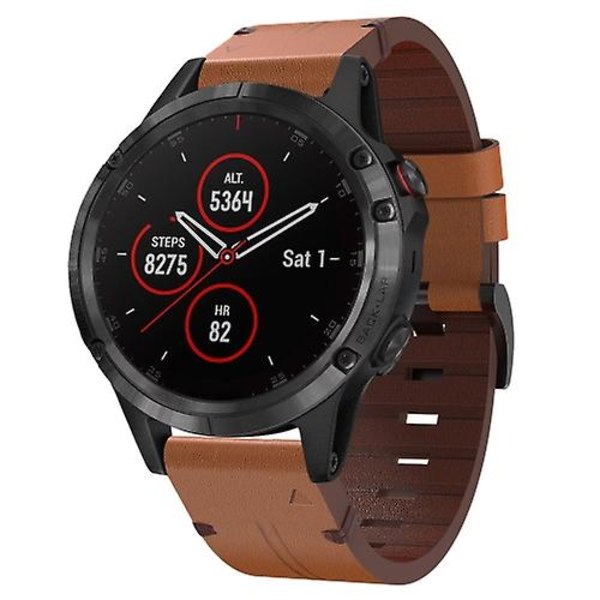 Til Garmin Fenix 5 Plus 22mm Læder Stålspænde Urrem DPZ Brown
