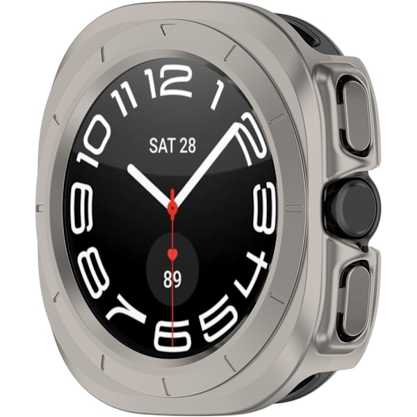 Etui Kompatibelt med 2024 Galaxy Watch 7 Ultra 47mm, Hård PC Bumper Klar Beskyttelsescover [Ingen Skærm] (Titanium) Titanium