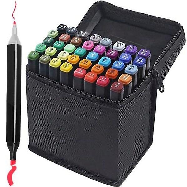40-pakning - Merkepenner med etui Fargeblyanter Dobbeltsidige penner i flere farger