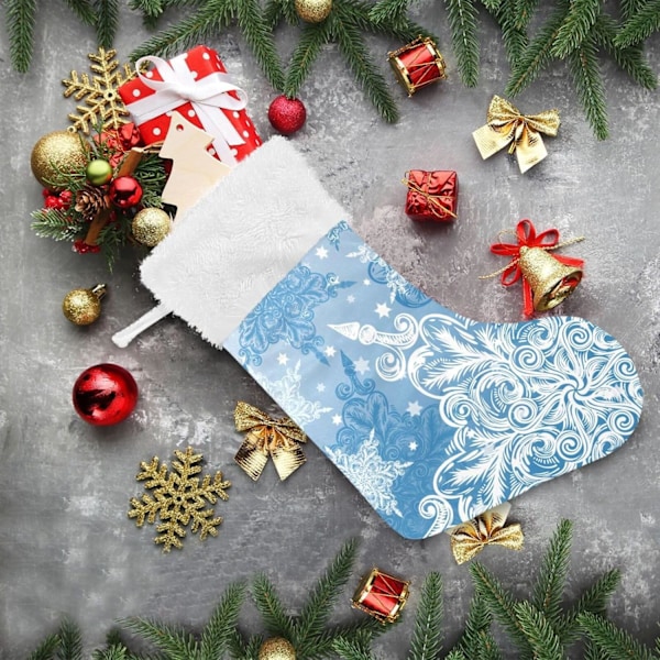 Julklapp, Personliga Julklappsstrumpor 2-pack Is Snöflinga Vit Blå Jul 18 tum Julstrumpor Hängande Ornament Kami