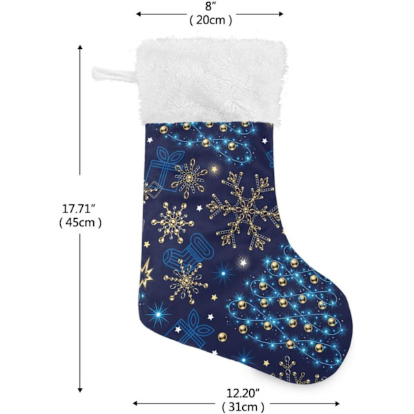 Julklapp, Personliga Julklappsstrumpor 2-pack Guld Snöflinga Julgran Blå 45,7 cm Julstrumpor Hängande Ornament Ka