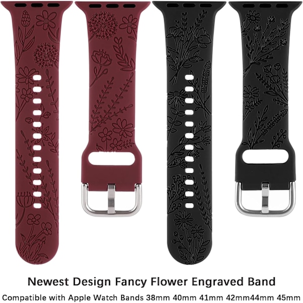 Blomstergravert silikonband som er kompatibelt med Apple Watch