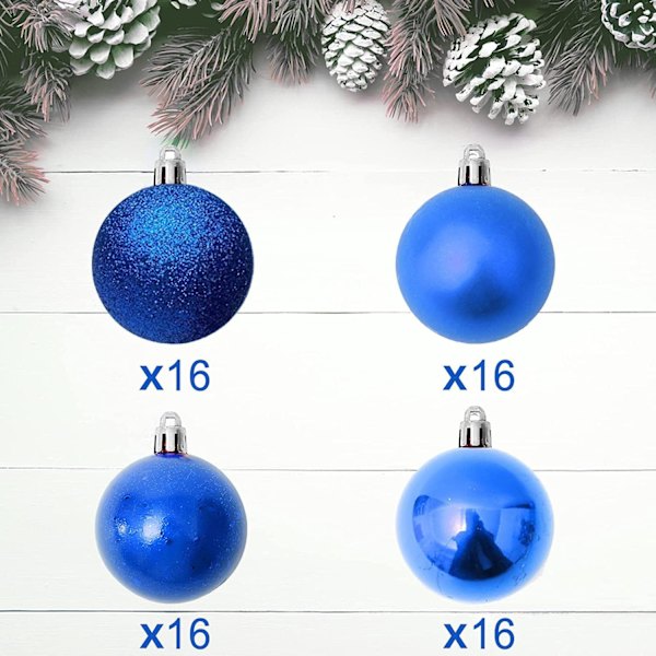 Blå julgranskulor 50mm/1,97 tum Ornament 8/Set 64 st Osplitterbar