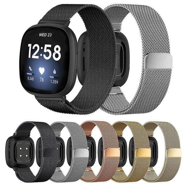 För Fitbit Versa 4 / Versa 3 20mm Milanese magnetisk metalldelad spänne klockarmband EUW Black