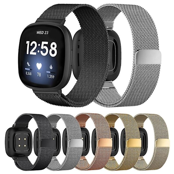 Til Fitbit Versa 4 / Versa 3 20mm Milanese Magnetisk Metal Split Spænde Urrem EUW Retro Gold