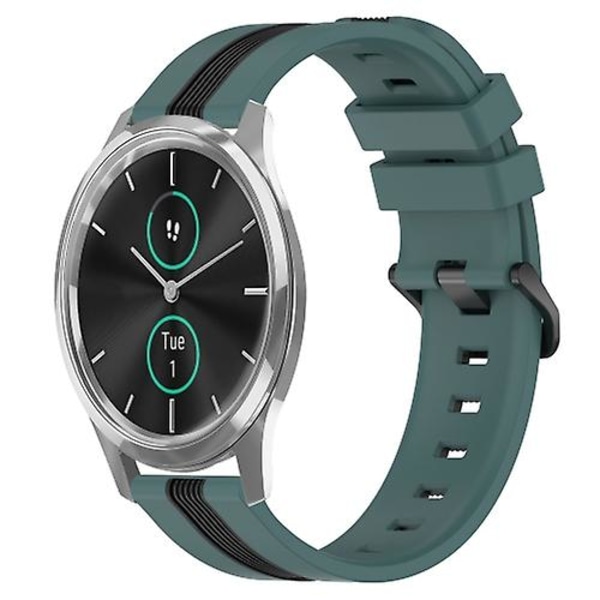 For Garmin Garminmove Luxe 20mm lodret to-farvet silikoneur Green-Black