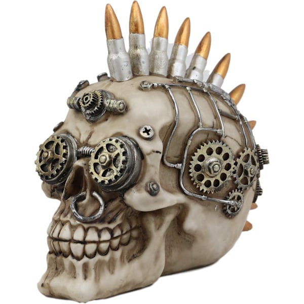 Ebros Badass Bullet Ammo Mohawk Punk Rock Steampunk Skull Figurine med malet Gearwork 7'Lang Gangster Skelet Hoved Statue til     Day of Multi