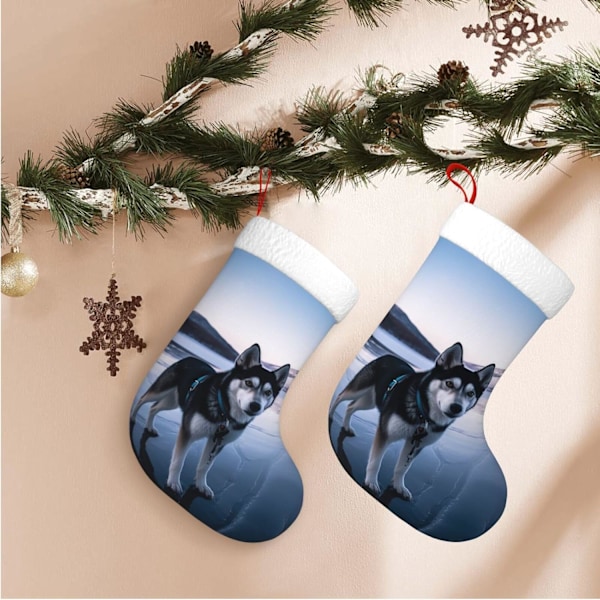 Husky Hund På En Fryst Sjö Tryckt Julstrumpa Plysch Julstrumpor Personliga Hängande Julpynt För Semester Familj Eldstad De