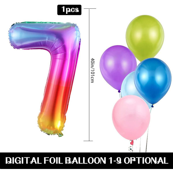 Färgglad ballongdekoration för 7:e födelsedagen (jätteballong i folie med nummer