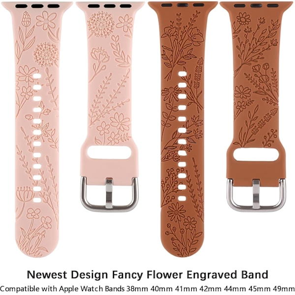 Blomstergravert silikonband som er kompatibelt med Apple Watch